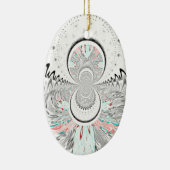 グレースケール万華鏡のように千変万化するパターンアートプリント セラミックオーナメント (右)