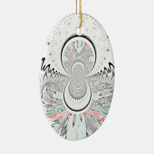 グレースケール万華鏡のように千変万化するパターンアートプリント セラミックオーナメント (右)