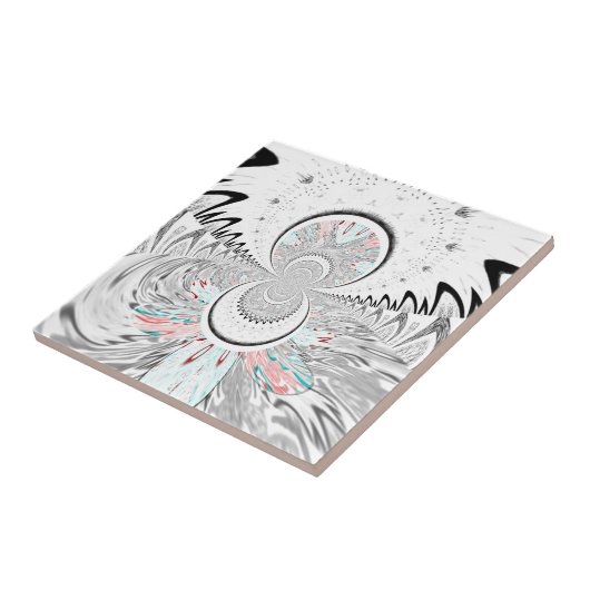 グレースケール万華鏡のように千変万化するパターンアートプリント タイル (側面)