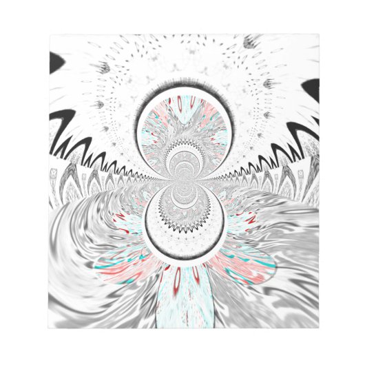 グレースケール万華鏡のように千変万化するパターンアートプリント ノートパッド (正面)