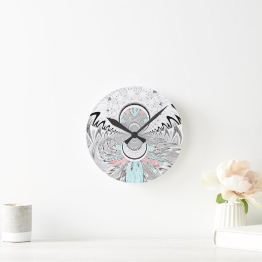 グレースケール万華鏡のように千変万化するパターンアートプリント ラウンド壁時計 (ホーム)