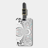 グレースケール万華鏡のように千変万化するパターンアートプリント ラゲッジタグ (正面縦)