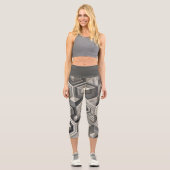 グレースケール幾何学模様 カプリレギンス (正面)