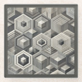 グレースケール幾何学模様 ガラスコースター (正面)