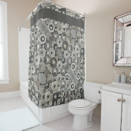グレースケール幾何学模様 シャワーカーテン