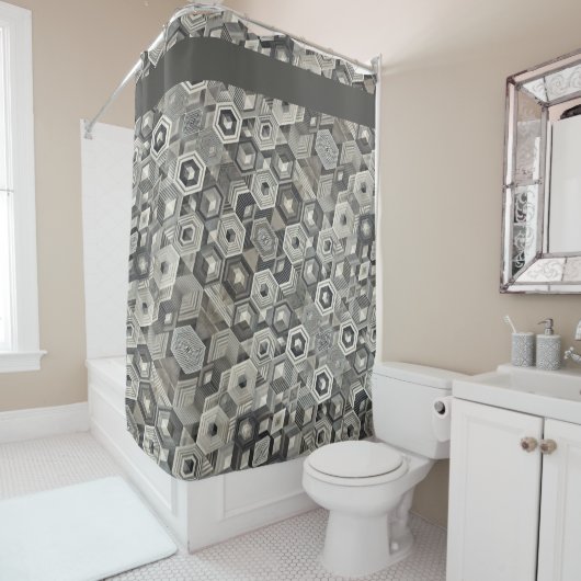 グレースケール幾何学模様 シャワーカーテン (インサイチュ)