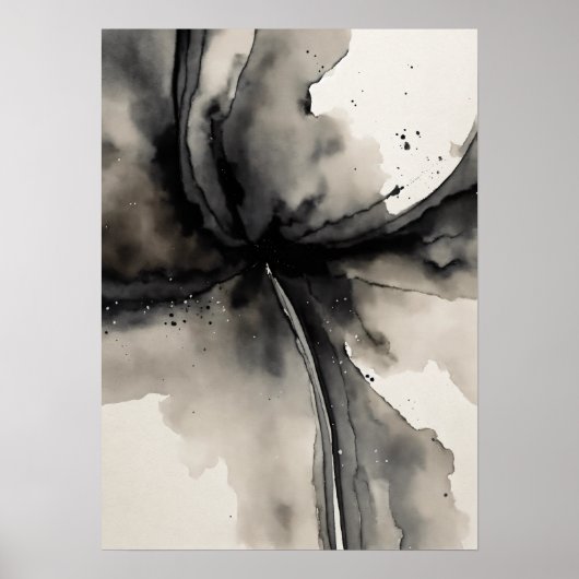 グレースケール抽象芸術カラーのミニマルなアート ポスター (正面)