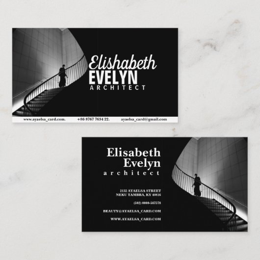 グレースケール歩くの階段の人物写真 名刺 (正面/裏面)