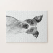 グレースケール短毛の白黒の犬 ジグソーパズル (横)