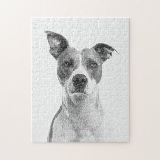 グレースケール短毛の白黒の犬 ジグソーパズル (縦)