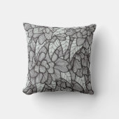 グレースケール装飾用クッションと花プリント(黒) クッション (正面)