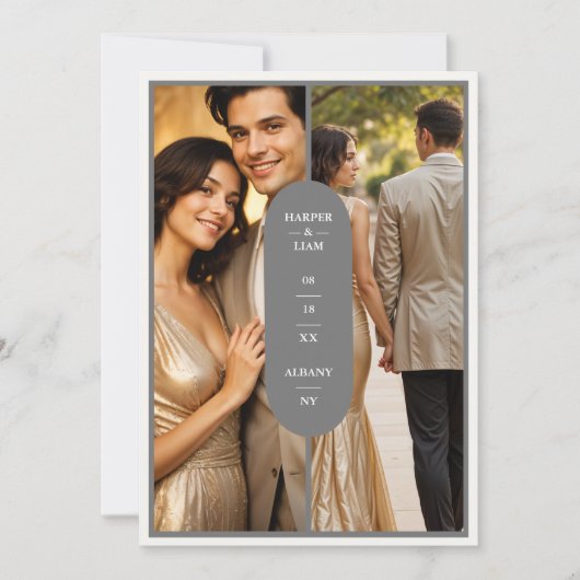 グレースタイリッシュオーバルミニマリスト2枚結婚の写真 セーブザデート (正面)