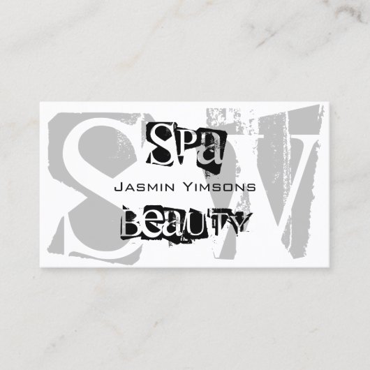 グレースタイリッシュホワイトとブラック(イニシャル付き) モダン 名刺 (正面)