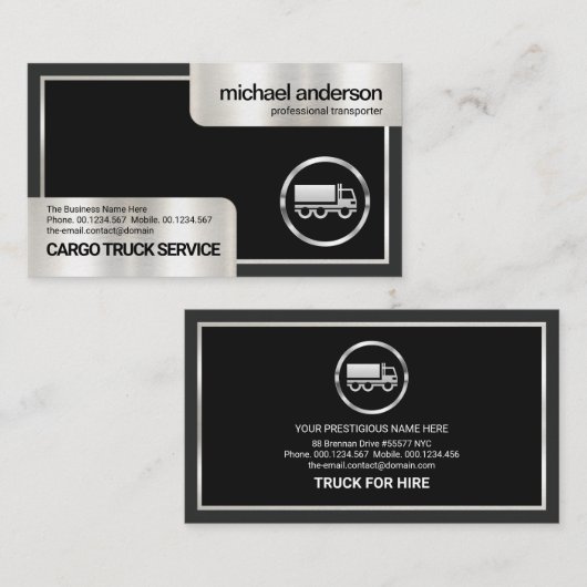 グレースタイリッシュボックスシルバーフレームトラック輸送 名刺 (正面/裏面)