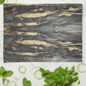 グレースタイリッシュ金ゴールド抽象芸術大理石 キッチンタオル (折り畳み)