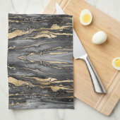グレースタイリッシュ金ゴールド抽象芸術大理石 キッチンタオル (四つ折り)