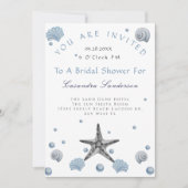 グレースターフィッシュブルーシェルビーチブライダルシャワー 招待状 (正面)