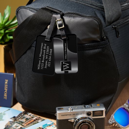 グレースチールモノグラム男らしエグゼクティブスタイル ラゲッジタグ (正面&裏面)