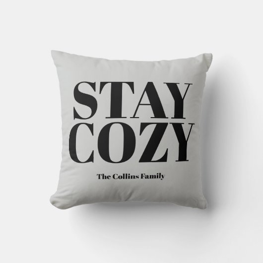 グレーステイコージーフェスティバルタイポグラフィブラックユアネーム クッション (正面)