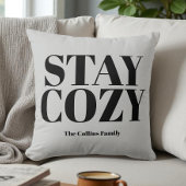 グレーステイコージーフェスティバルタイポグラフィブラックユアネーム クッション