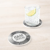 グレーステンレススチールルルルックブラックペイズリーレース コースター (側面)