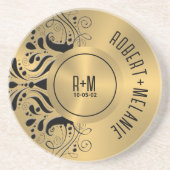 グレーステンレススチールルルルルックブラックフローラアクセント コースター (正面)