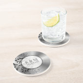 グレーステンレススチールルルルルックブラックフローラアクセント コースター (側面)