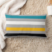 グレーストライプのカラー、ティール（緑がかった色）、白、黄、黒 ランバークッション (ブランケット)
