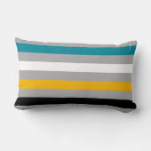 グレーストライプのカラー、ティール（緑がかった色）、白、黄、黒 ランバークッション (裏面)