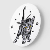 グレーストライプのキッテン時計 ラージ壁時計 (傾斜)