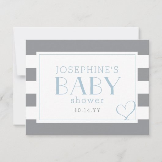 グレーストライプのシャワーライトブルー サンキューカード (正面)