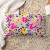 グレーストライプのトリムピンクフローラ装飾用クッション ランバークッション (ブランケット)