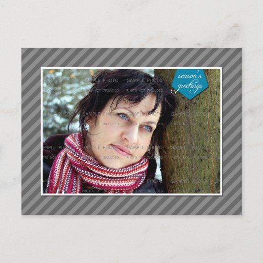 グレーストライプのバナーストライプのクリスマスカード写真 シーズンポストカード (正面)