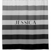 グレーストライプのパタパーソナライズされたーン名 シャワーカーテン (正面)