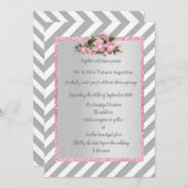 グレーストライプのピンクの花の結婚招待の新しい 招待状 (正面/裏面)