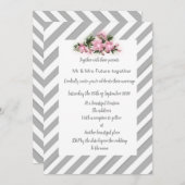 グレーストライプのピンクの花の結婚招待の新しい 招待状 (正面/裏面)