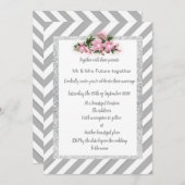 グレーストライプのピンクの花の結婚招待の新しい 招待状 (正面/裏面)