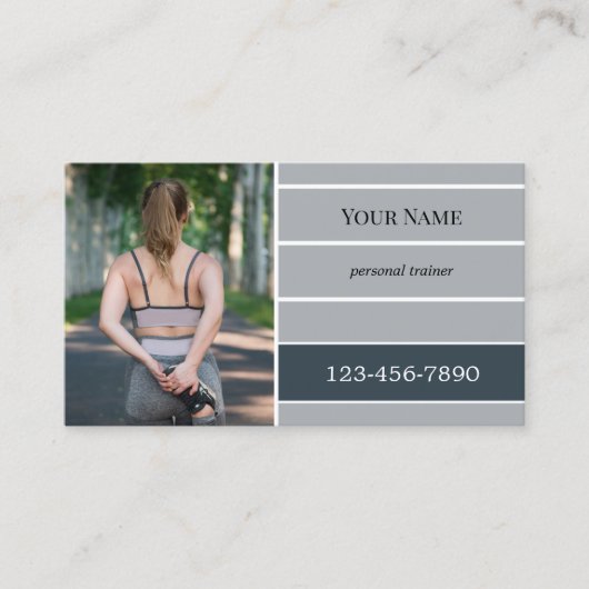 グレーストライプのフォトフィットネスパーソナルトレーナー 名刺 (正面)