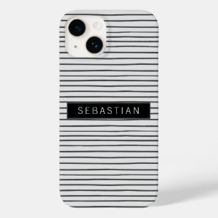 グレーストライプのホワイトパタパーソナライズされたーン Case-Mate iPhone 14ケース