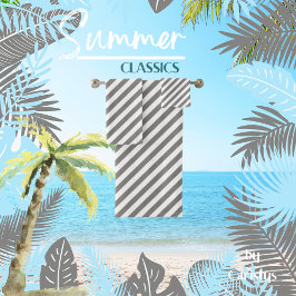 グレーストライプのホワイト バスタオルセット