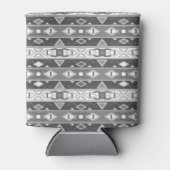 グレーストライプの白い幾何学模様 缶クーラー (正面)