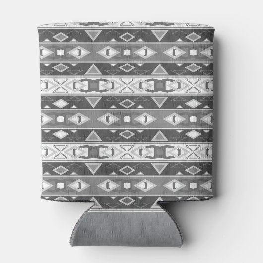 グレーストライプの白い幾何学模様 缶クーラー (裏面)