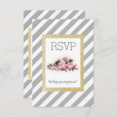 グレーストライプの金ゴールドグリッターフローラrsvpカード 出欠カード (正面/裏面)
