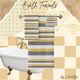グレーストライプの、クリーム、イエロータオル バスタオルセット
