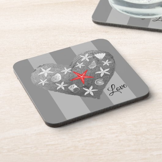 グレーストライプテーマ沿岸シーシェルスタフィッシュハート コースター (左側)