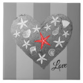 グレーストライプテーマ沿岸シーシェルスタフィッシュハート タイル (正面)