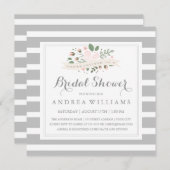 グレーストライプフローラブライダルシャワー招待状 招待状 (正面/裏面)