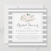 グレーストライプフローラブライダルシャワー招待状 招待状 (正面)