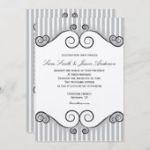 グレーストライプヴィンテージスワールフォト結婚式招待状 招待状 (正面/裏面)