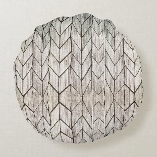グレーストライプヴィンテージ幾何学白黒 ラウンドクッション (裏面)